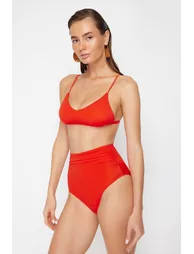 Red Smooth High Waist Bikini Bottom