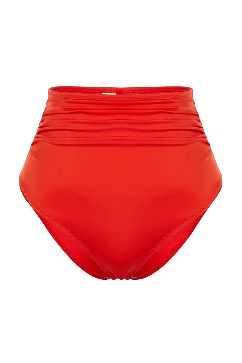 Red Smooth High Waist Bikini Bottom - 2