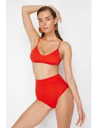 Red Smooth High Waist Bikini Bottom - 1