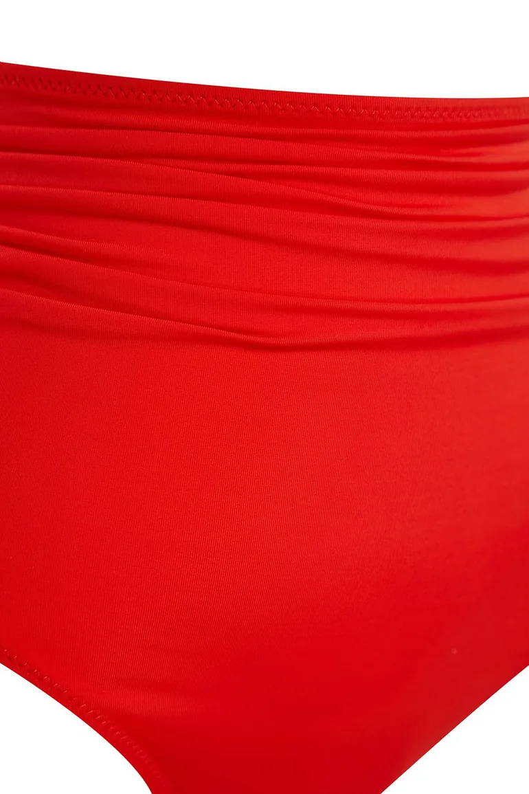 Red Smooth High Waist Bikini Bottom - 4