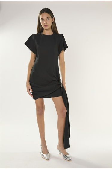 Tie Detail T-Shirt Mini Dress - Black