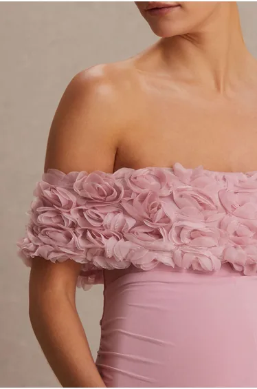 جمبسوت بأكتاف مكشوفة بطبعة أزهار لون زهري - للحوامل