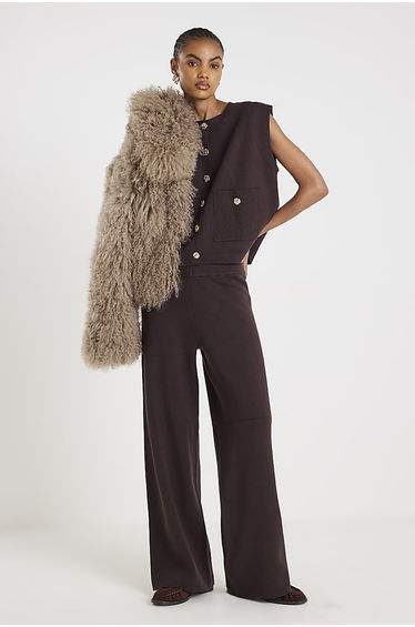 Brown Wide leg Knitted Trousers