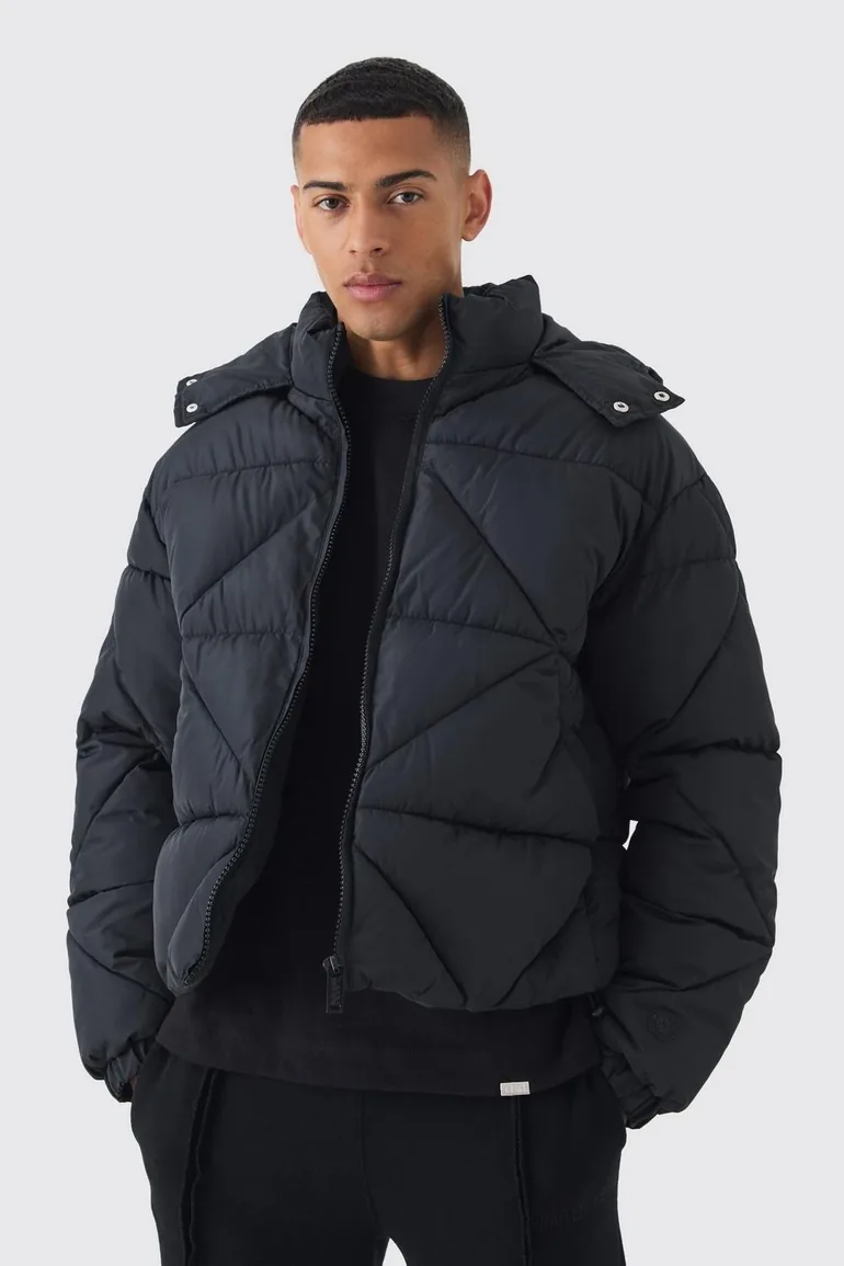 Abstract Quilted Puffer In Black