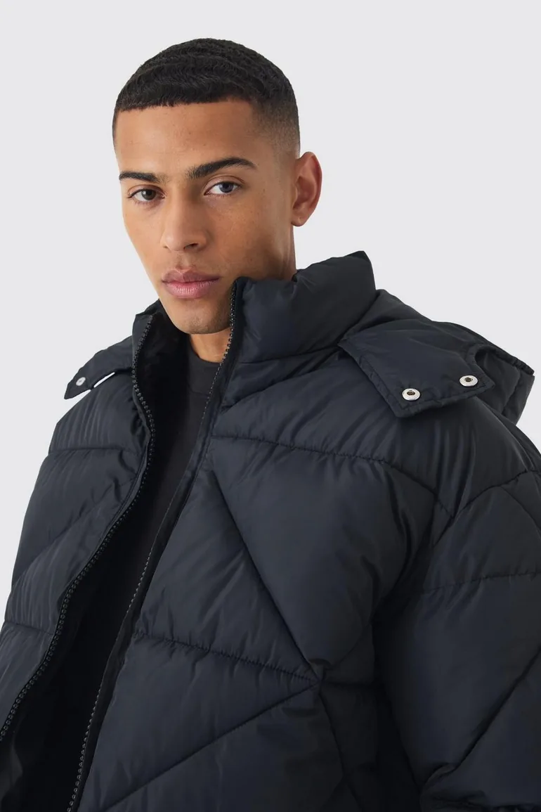 Abstract Quilted Puffer In Black - 2