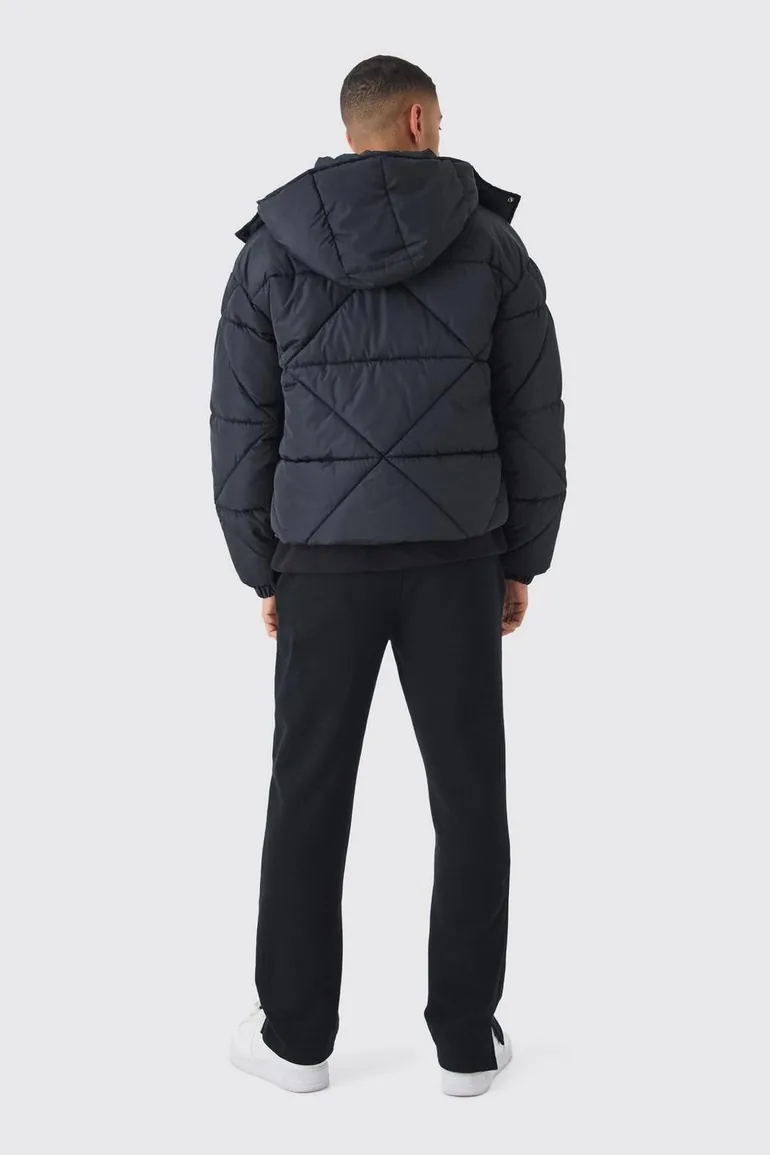 Abstract Quilted Puffer In Black - 1