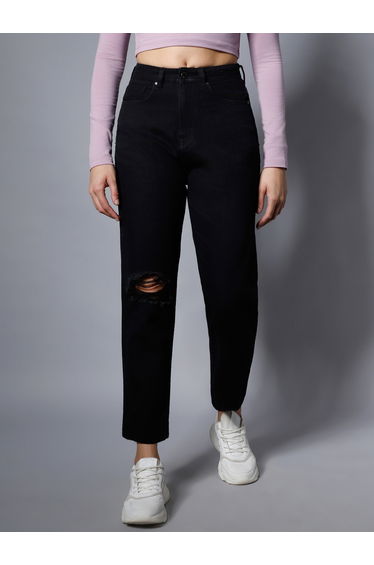 Sliced Knee Straight Leg Jeans