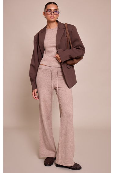 Taupe Drawstring Waist Fine Knit Trouser