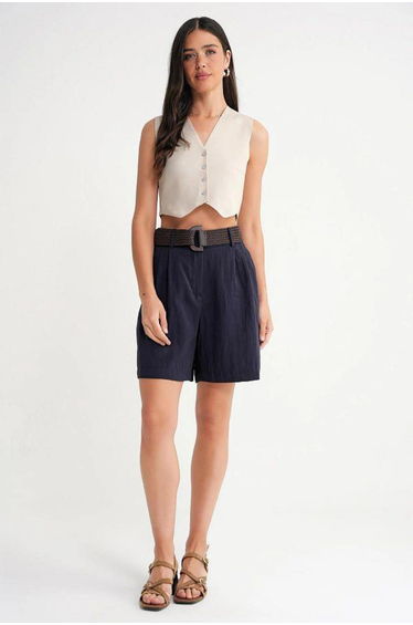Mixray V-Neck Buttoned Crop Vest