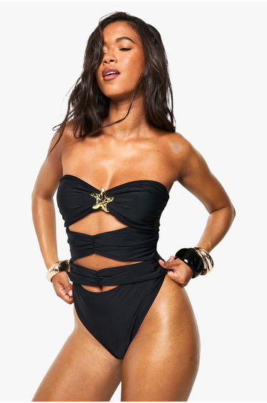 Starfish Bandeau Cutout Swimsuit - black