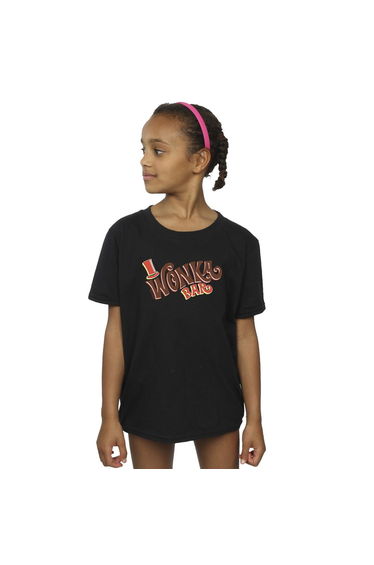 Willy Wonka Girls Bar Logo Cotton T-Shirt - Black