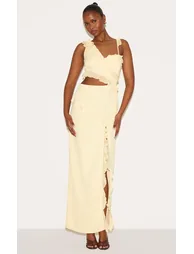 Butter Cream Chiffon Frill Cut Out Maxi Dress - 2