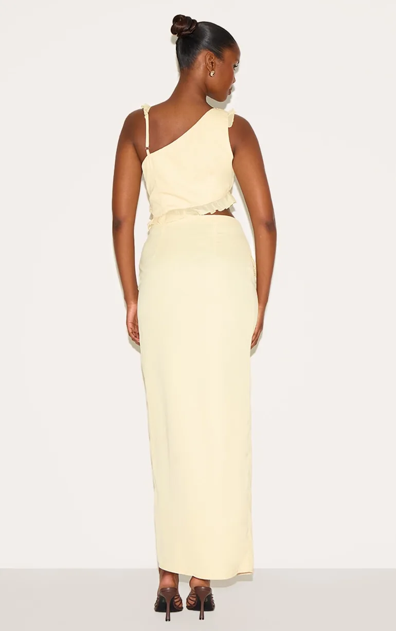 Butter Cream Chiffon Frill Cut Out Maxi Dress - 1