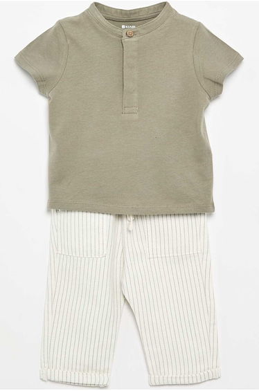 Mao Collar T-Shirt and Trousers Set - 2 Pieces WHITE