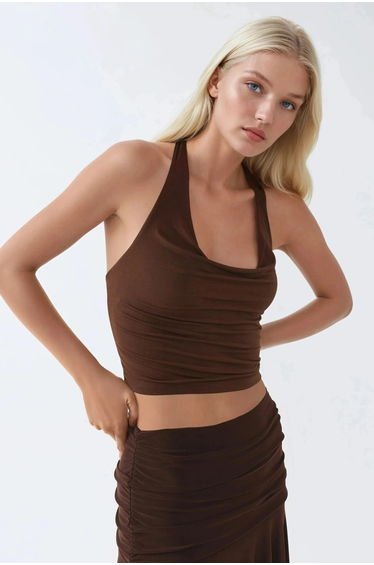 BUSEM Halter Neck Slim Fit Crop Blouse