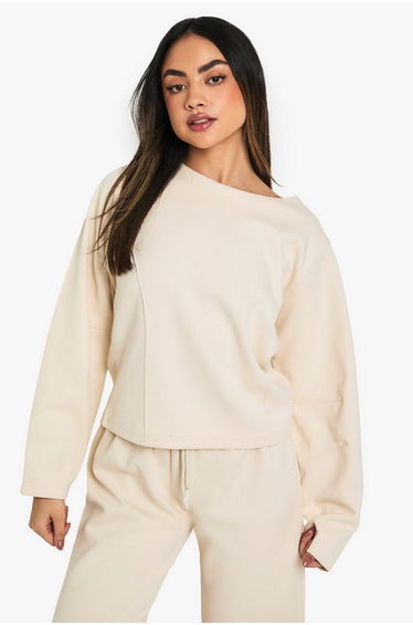 Cinched Waist Interlock Sweatshirt - ecru