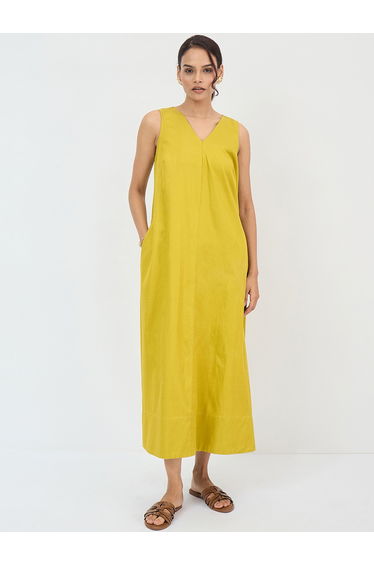 Mustard Yellow Sleeveless A-Line Maxi Dress