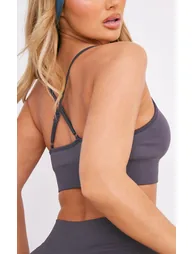 Charcoal Basic Seamless Padded Sports Bra - 3