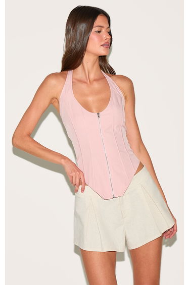 Pale Pink Boned Dip Hem Corset