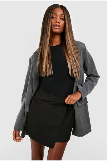 Wrap Over Tailored Mini Skirt - black