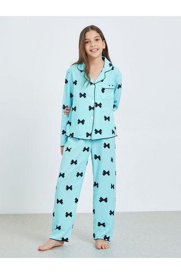 Teen Girls Bow Print Shirt and Pyjama Set