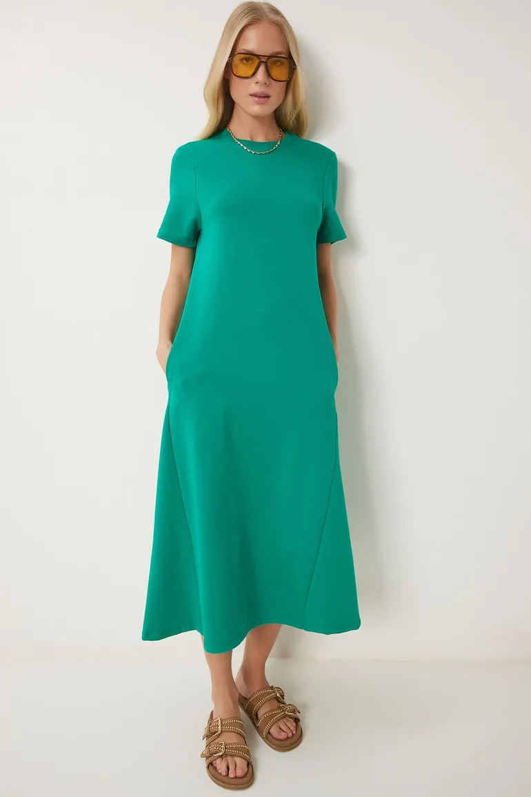 Women's Dark Green A-Line Summer Cotton Dress Happiness Stanbul Green : Day Dresses : VogaCloset Bahrain Women's Dark Green A-Line Summer Cotton Dress Happiness Stanbul Green : Day Dresses : VogaCloset Bahrain