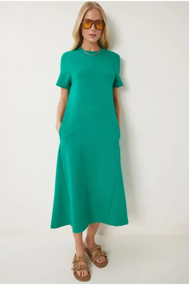 Women's Dark Green A-Line Summer Cotton Dress