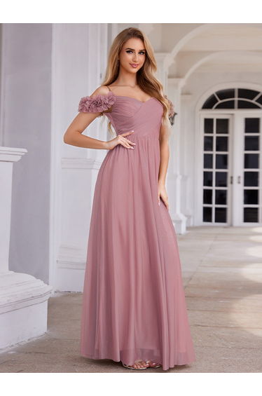 ever AYLANI|Sparkling V-Neck Floral Cold-Shoulder Evening Dress with Pleated