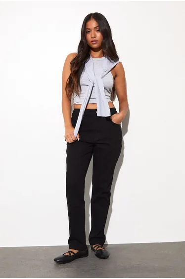 The Petite Mid Waist Slim Leg - black