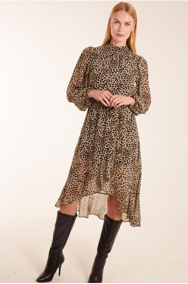 High Neck Wrap Midi Dress