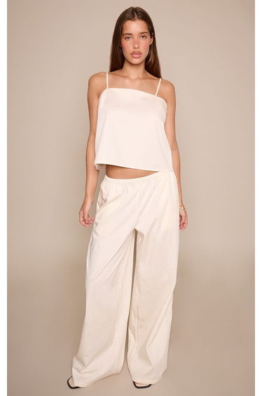 White Cotton Slouchy Wide Leg Trouser Co-ord