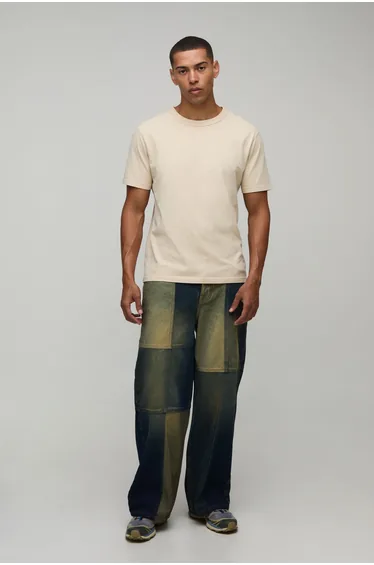 Multi Patchwork Baggy Fit Jeans - vintage blue