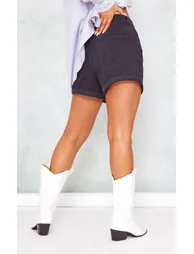 Washed Black Turn Up Hem Mom Short - 2