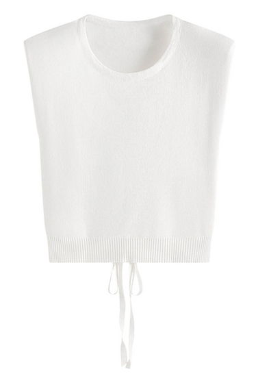 Tie-Back Sleeveless Rib Knit Top in White