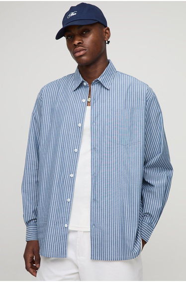 Oversized Homme Long Sleeve Stripe Shirt - navy