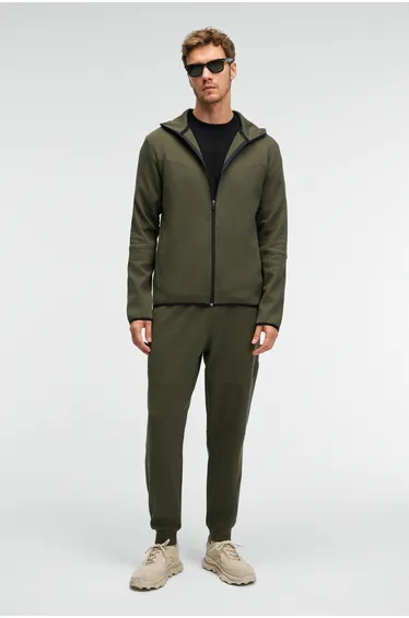 GRIMELANGE GELIDO Men's Elastic Waist Cuffed Hem Drawstring Karyoka Stitch Printed Khaki Sweatpants