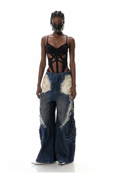 Courteney Deconstruct Fringe Jeans In Blue