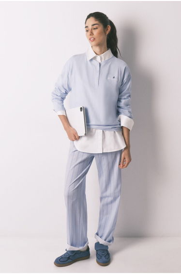 Blue 100% cotton long sleeve T-shirt