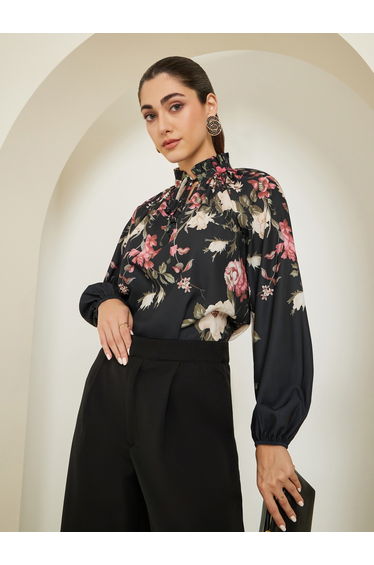Women Black Floral Printed Blouse