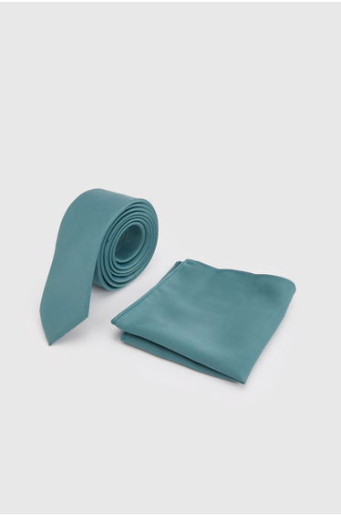 Teal Plain Tie and Pocket Square