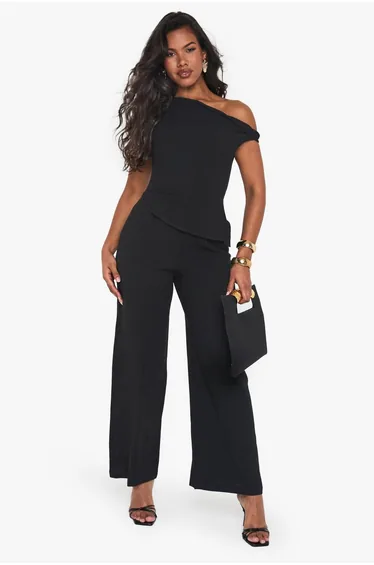 Linen Look Twist Strap Jumpsuit - black