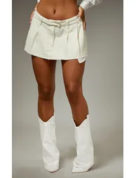 Ecru Low Rise Micro Mini Tennis Denim Skirt - 1