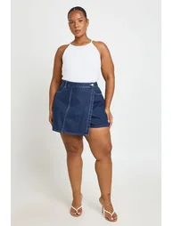 Plus Wrap Front Skort - indigo