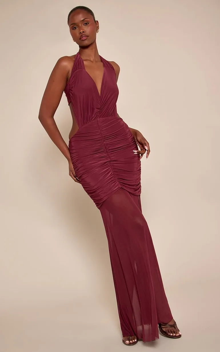 slinky halter neck dress Elyna Slinky Halter Maxi Dress / Navy | MESHKI
