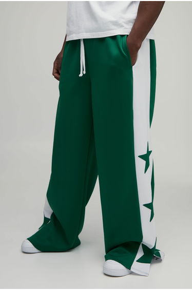 Tall Wide Leg Star Tricot Split Hem Joggers - forest