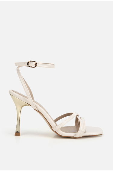 Women's Bone Cross Strap Gold Heeled High Heels Sandals