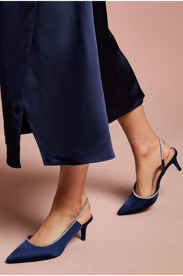 Wide Fit Sabrina Satin Diamante Trim Slingback High Stiletto Court Shoes