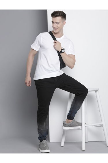 Men Black Slim Fit Solid Denim Joggers
