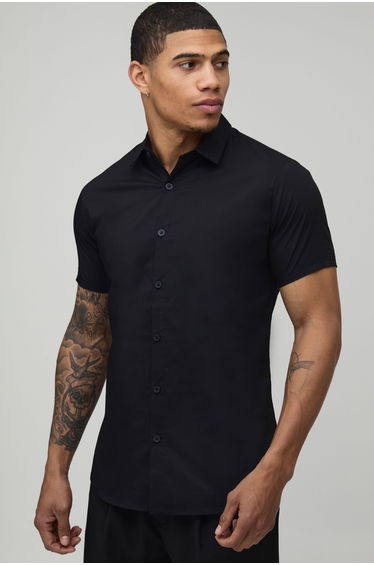 Stretch Fit Short Sleeve Shirt - black
