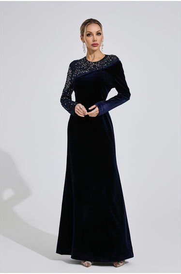 Betrys Navy Blue Velvet Maxi Dress